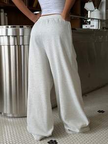 Muchica Women's Autumn/Winter New Light Gray Thermal Lined Pleated Casual Loose Sweatpants For Going Out, Streetwear ,Gray Pants - Light Grey - View 2