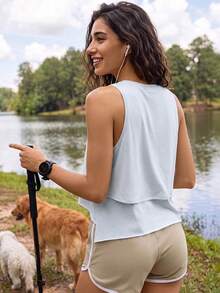 Exploreva Exploreva Tank Top Wanita Kasual Musim Panas Warna Polos untuk Aktivitas Luar Ruangan - Biru - View 7
