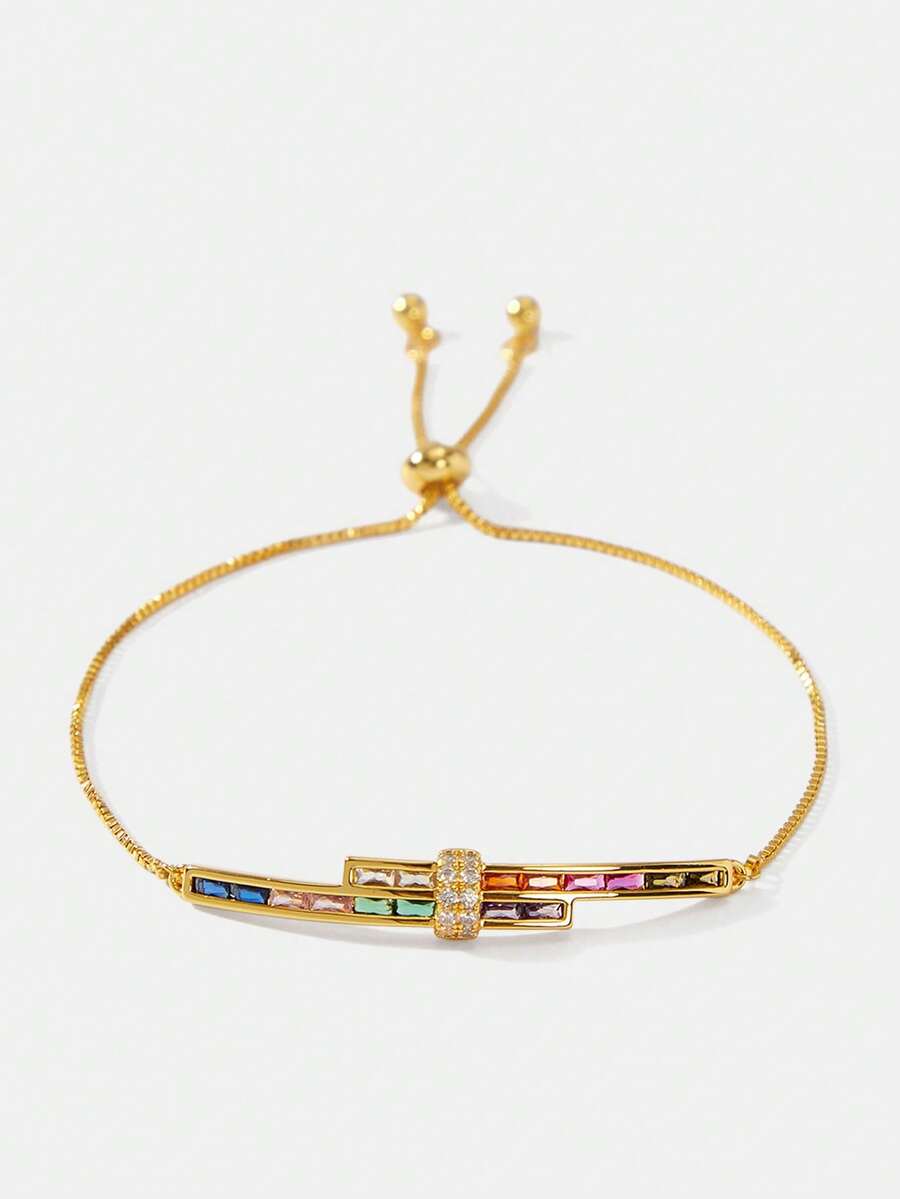 MOTF PREMIUM Bracelet Geometric Oval Color Diamond Women's Gold Simple Accessories European And American Jewelry - Gold - View 1