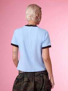 HELLO KITTY AND FRIENDS | COUREZ Short Sleeve Ringer Tee With Graphic / Y2K Top Graphic Tee Fall Short Sleeve Top Light Blue Top Winter For Women - Blue - View 3