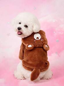 Care Bears X PETSIN 1件棕色心形熊刺繡寵物Cosplay連帽衫，附3D尾巴，天鵝絨保暖厚款運動衫，適合貓狗，適合舒適室內休息或寒冷戶外冬季散步 - 棕色 - 查看 7