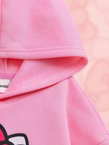 HELLO KITTY AND FRIENDS | SHEIN Tween Girl Cute Loose Fit Pink Sweatshirt With Cartoon Bow Print For Fall And Winter - Pink - View 5