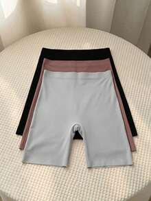 SHEIN MOD 3件套女士纯色防走光短裤，简约休闲，适合日常穿着 - 彩色 - 查看 3