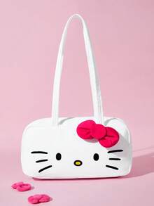 HELLO KITTY AND FRIENDS | SHEIN 可愛貓咪印花聚酯纖維單肩包，附3D蝴蝶結裝飾，輕量大容量拉鍊托特包，適合通勤、旅行與日常休閒使用 - 粉色蝴蝶結款 - 查看 2