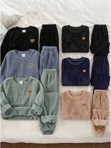 Cozy Pixies 兒童小男孩裝飾拼接圓領長袖套頭運動衫彈性腰長褲 6件套 - 彩色 - 查看 2