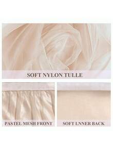 1-Piece Champagne-Colored Single-Layer Tulle Pleated Table Skirt, Suitable For Rectangular And Round Tables - The Perfect Choice For Birthday Parties, Weddings, Bridal Showers, Cake Table Decorations, And All Celebratory Occasions - Champagne - View 6