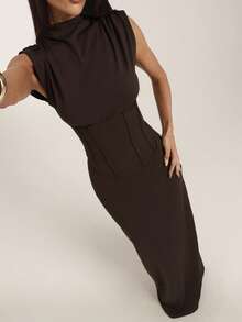 SHEIN BAE Women's Brown Cinched Waist Sexy Elegant Dress, Brown Dress, Suitable For Daily Wear, Dating, Night Out, Nightclub, Party, Gathering, Cocktail Party, Pool Party, Back To School, Holiday Dress, Music Festival Outfit, Country Music Festival Outfit, Halloween - Brown - View 6