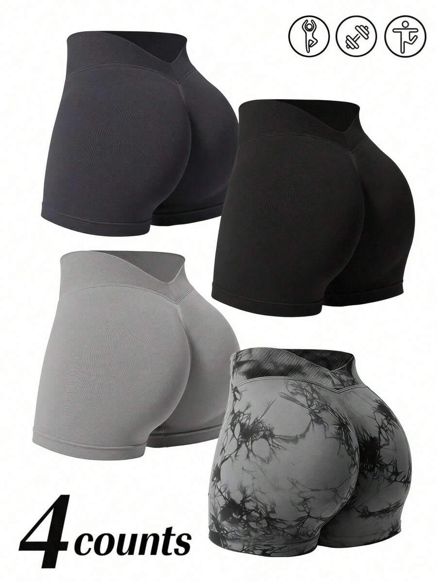 SHEIN Velisys 女款大尺碼簡約百搭運動短褲 瑜伽跑步 5件組 - 彩色 - 查看 1