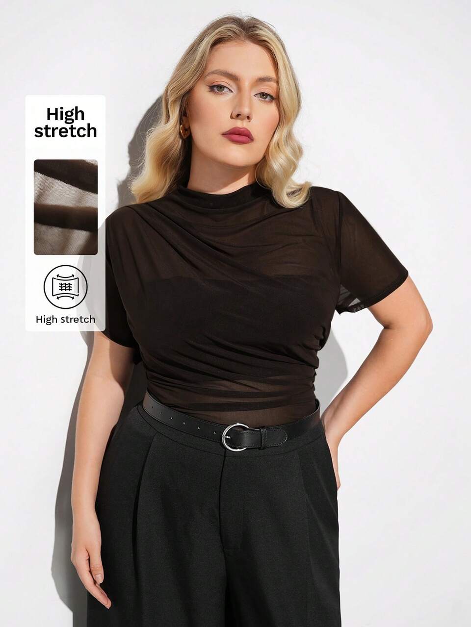 SHEIN Maija Plus Size Women's Summer Fashion Solid Color Ruched Top