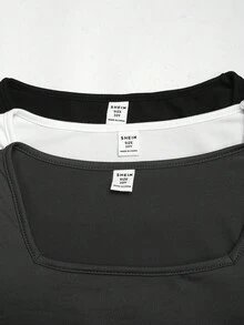 SHEIN 青少年女孩黑白灰3件組T恤套裝，休閒日常百搭百用 - 彩色 - 查看 6