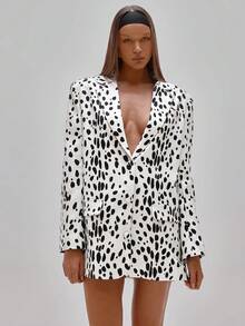 SHEIN x Luisa Sonza MUSERA 量身打造動物印花西裝洋裝 派對性感夜出優雅場合 情人節新娘婚禮訂婚 春季情人節 - 彩色 - 查看 1