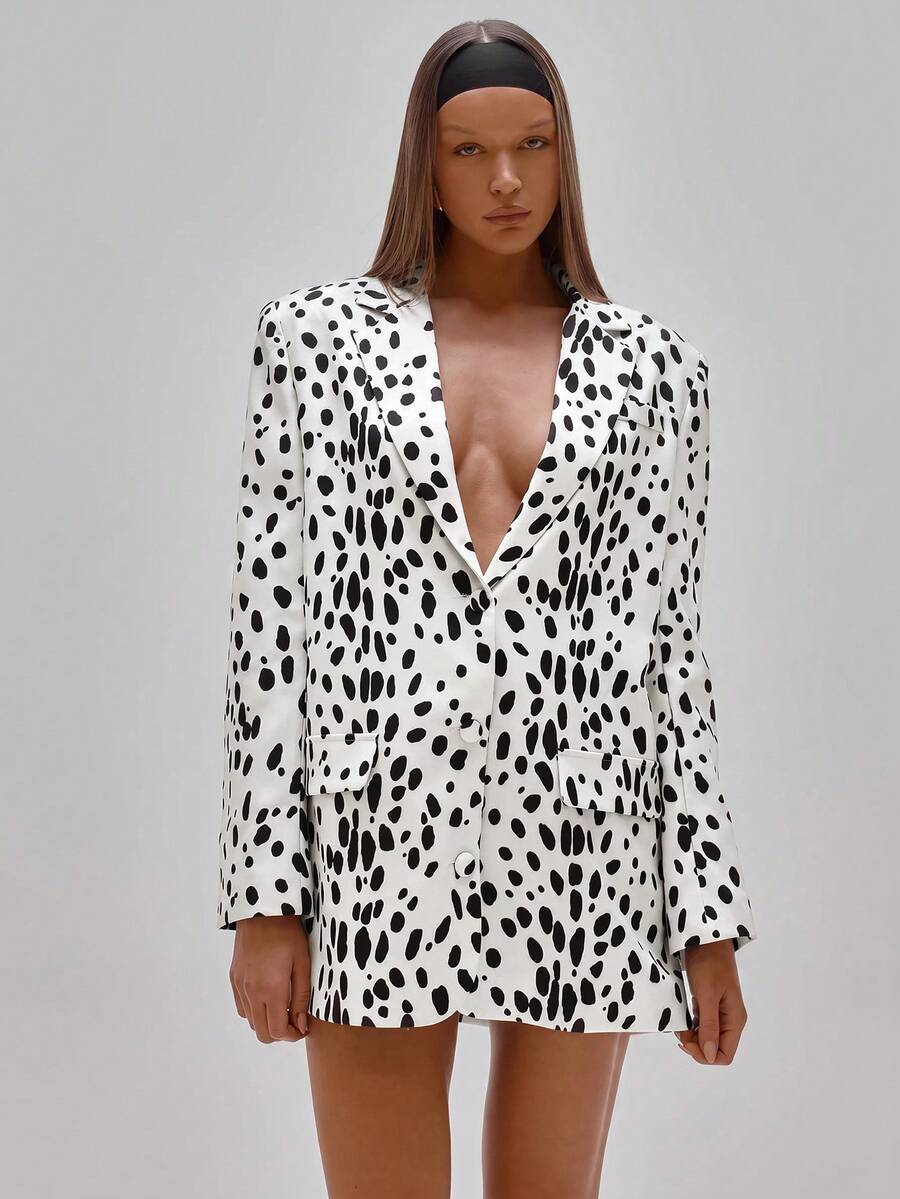 SHEIN x Luisa Sonza MUSERA 量身打造動物印花西裝洋裝 派對性感夜出優雅場合 情人節新娘婚禮訂婚 春季情人節 - 彩色 - 查看 1