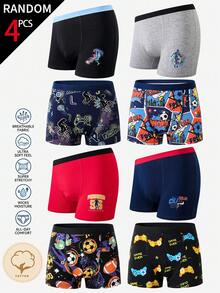 Set de 4 calzoncillos tipo bóxer de algodón con estampados de baloncesto, fútbol y control de juegos para niños preadolescentes - Multicolor - Ver 1