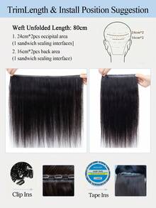 All In One PU Skin Weft Hair Extensions Remy Human Hair 01 Jet Black No Glue Multi Method Install Pre Sealed For Sew In Clip Ins Micro Links Tapes Seamless Invisible Straight For Thinning Fine Hair Women Daily Wedding Party Prom - S01 - View 6