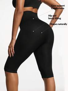 SHAPORA Women's Solid Color High Waist Elastic Shaping Bermuda Shorts - Black - View 2