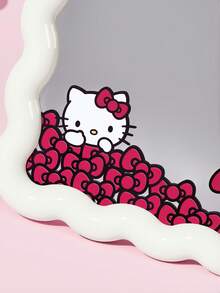 HELLO KITTY AND FRIENDS | SHEIN 波浪奶白色邊框桌上鏡，可愛貓咪與蝴蝶結印花，高清晰玻璃，適合化妝，適用於書桌、臥室與宿舍 - 白色 - 查看 2