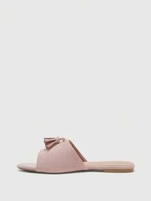 CUCCOO BIZCHIC Women's Shoes, Suede Texture, Classic Flat-Bottomed Fringed Slippers, Comfortable And Versatile In Summer, Suitable For Commuting Office Wear - Light powder 02 - View 4