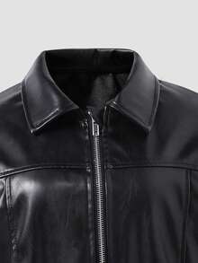 SHEIN Jaket Kulit PU untuk Remaja Perempuan, Jaket Motor Pendek Hitam, Modis untuk Kembali ke Sekolah di Musim Gugur - Hitam - View 5