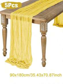 1/5pcs Polyester Yellow Crinkle Table Runner, Suitable For Holiday Graduation Ceremony, Birthday Party Decoration, Wedding Supplies, Holiday Home Party Room Dining Table Decor, Baby Shower, Bridal Shower Tablecloth, Banquet Party Table Runner, Gauze - Yellow - View 12