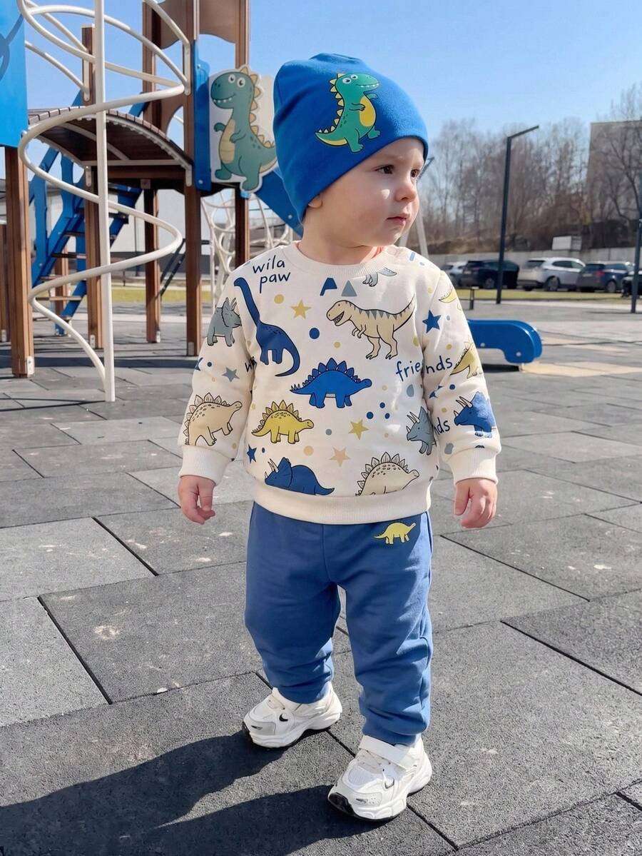 Newborn Baby Cartoon Pattern Long Sleeve Top And Pants Casual Daily Outfit - Multicolor - View 1