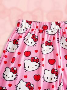 HELLO KITTY AND FRIENDS | SHEIN Set Piyama Wanita Ukuran Besar Musim Panas Motif Kartun Lucu, Kamisol dan Celana Pendek - Berwarna merah muda - View 7