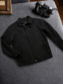 Manfinity CasualCool Men's Solid Color Turn Collar Casual Versatile Daily Travel Long Sleeve Jacket - Black - View 7