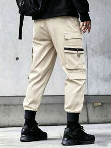 Manfinity Roghcode Men's Drawstring Waist Casual Versatile Daily Wear Cargo Pants - Beige - View 2