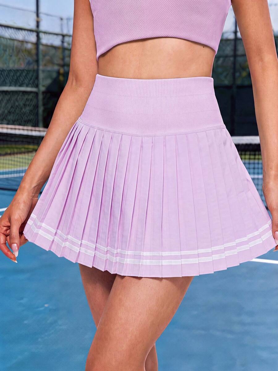 CourtClass CourtClass Falda pantalón plisada a rayas de color contrastante - Lila Púrpura - Ver 1