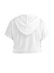 SHEIN Cheerettes 女款大尺碼休閒透視拉鍊連帽運動外套 白色網紗柔軟彈性面料 前拉鍊連帽透氣薄紗健身外套 - 白色 - 查看 4