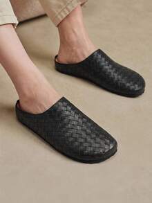 Solecia Retro Checkered Woven, Cork Insole Foot Cover Without Heel, Casual Sandals Bottom Closed Toe Half - Black - View 9