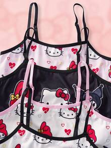 HELLO KITTY AND FRIENDS | SHEIN قميص كاجوال يومي مطبوع برسوم كرتونية للفتيات المراهقات - الأسود - مشاهدة 3