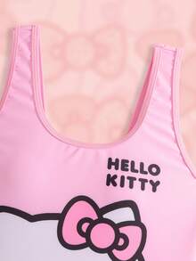 HELLO KITTY AND FRIENDS | SHEIN Tween Girl Vacation Cartoon Print Casual One-Piece Swimsuit - Baby Pink - View 3