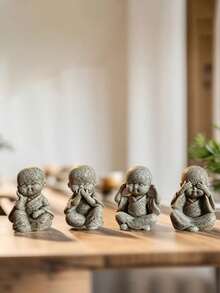 4 Buah Figur Biksu Buddha Kecil Kreatif, Dekorasi Rumah, Ornamen Meja, Aksesoris Lanskap Mini, Hadiah - Beraneka warna - View 5
