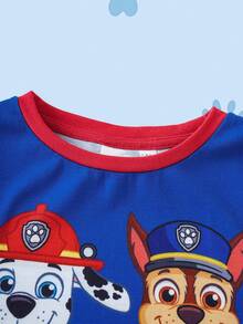 SHEIN | PAW Patrol بلوزة وشورت كاجوال يومي مطبوع عليهما رسوم كرتونية للأولاد، بياقة دائرية وأكمام قصيرة - الأزرق - مشاهدة 3