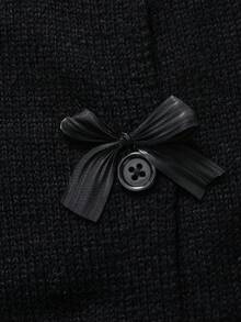 SHEIN 女童 Y2K 甜美風秋冬時尚蝴蝶結重工復古針織長袖開襟衫，休閒百搭返校校服冬裝，適合青少年女孩 - 黑色 - 查看 7