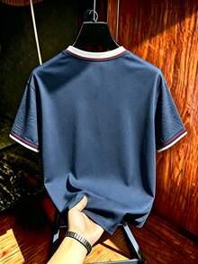 Aesthetic Post Men's Letter Print Striped Colorblock Crew Neck Short Sleeve Football Jersey T-Shirt - Multicolor - View 2