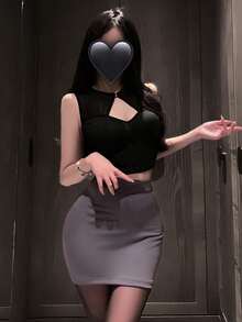 Dansine Sexy Secretary OL Bodycon Uniform Temptation Removable Sleepwear Set - Black - View 6