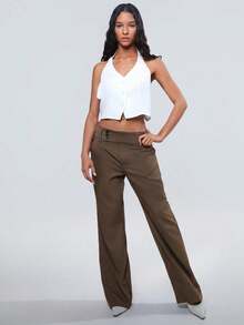 TRNVIE Pantalones rectos de unicolor minimalistas casuales para ir y venir - Marrón - Ver 5