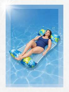 2/3pcs Adult Hammock Style Multi-Functional Inflatable Swimming Pool Float, Thick PVC Waterproof Floating Lazy Person, Leaf Printing Design, Summer Swimming Pool Thickened Single Person Lounge Chair Inflatable Float, Water Lounge Chair. - A - View 6