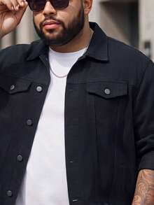 Sorvial Plus Size Men's Casual Washed Denim Jacket Black Jean Jacket Men - Black - View 2