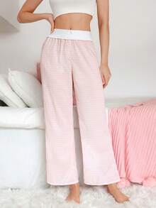 PetitDoll 1pc Pink Plaid Loose Comfortable Women's Pajama Pants - Pink - View 3