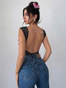 Firerie 女款波點露背修身百搭日常穿著連身衣 - 黑色 - 查看 4