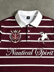 STYNVO Men's Summer Casual Striped Letter Print Polo Shirt - Burgundy - View 3