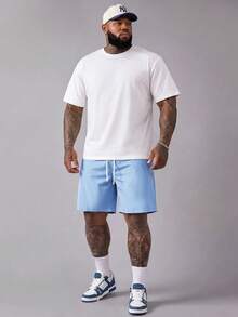 EASEVO Plus Size Men Slogan Print Round Neck Short Sleeve T-Shirt And Shorts Casual Set, Vacation, Father's Day Gifts - Multicolor - View 2