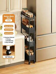 1pc Narrow Gap Storage Rack, Slim Rolling Utility Cart With Wheels, Multi-Layer Mobile Trolley For Kitchen, Bathroom, Bedroom & Fridge Side, Heavy Duty Shelf For Snacks & Toiletries, Space-Saving Floor Stand - Multicolor - View 6