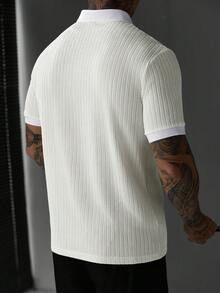 Manfinity Homme Men's Solid Color Minimalist Daily Wear Short Sleeve Polo Shirt, Formal - White - View 2