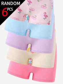SHEIN 6条装女童可爱卡通像素熊、美人鱼、独角兽、火烈鸟印花随机款透气纯棉三角裤，四季皆宜 - 彩色 - 查看 6
