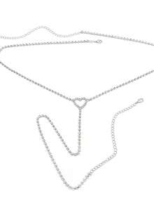 SpicyHot 1pc Women's Heart-Shaped Rhinestone Metal Body Chain - Silver - View 4