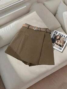 Franclia Women's Elegant Minimalist A-Line Waistless Shorts, Suitable For Commuting - Khaki - View 5