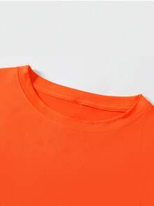 SHEIN CURVE+ Camiseta de manga corta casual para mujer con estampado floral de girasol, de estilo retro y elegante, adecuada para ir al trabajo, vacaciones y uso diario, estilo de primavera y verano, un regalo para hermanas y madres, top casual y de moda. - Naranja - Ver 4